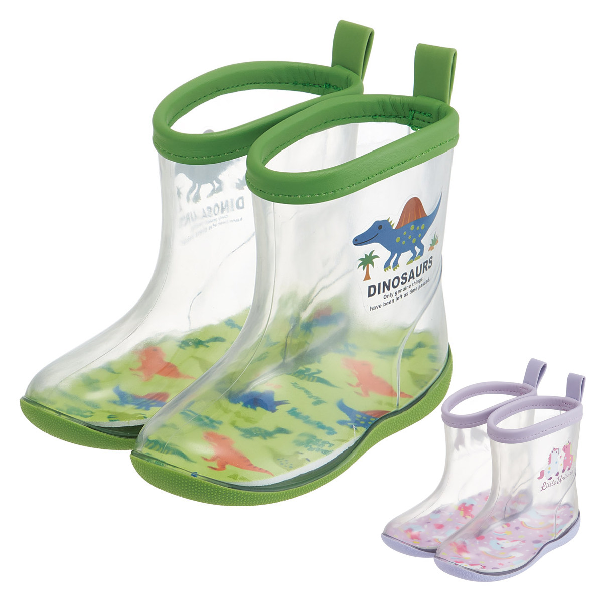 レインブーツ キッズ ユニコーン 恐竜 長靴 透明 キャラクター ( 16cm 雨靴 子ども用 ながぐつ レインシューズ 雨の日 おでかけ )