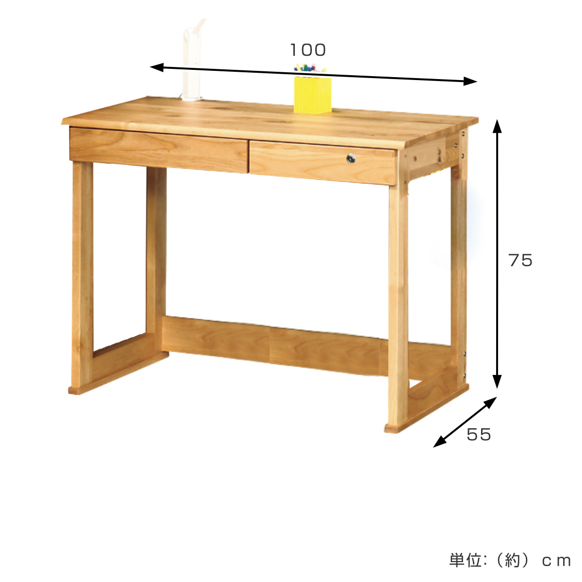 学習机 シンプル 幅100cm 奥行55cm 引出し付 レオ （ デスク 学習デスク 机 勉強机 木製 天然木 引き出し A3 A4 リビング学習 パソコンデスク ）_2