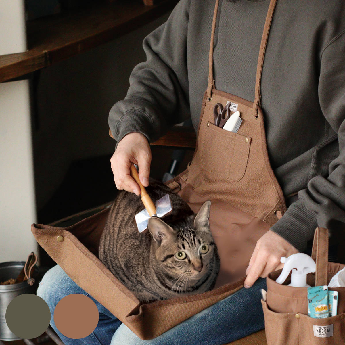 エプロン 猫 お世話 爪切り （ お世話エプロン トリミング ペット用品 ペット用 ブラッシング ）