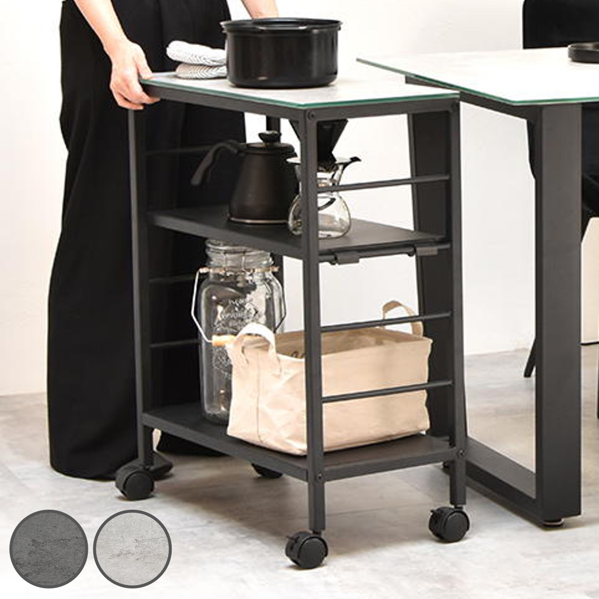 サイドテーブル ワゴン 幅60cm セラミック天板 4段 CERABILL