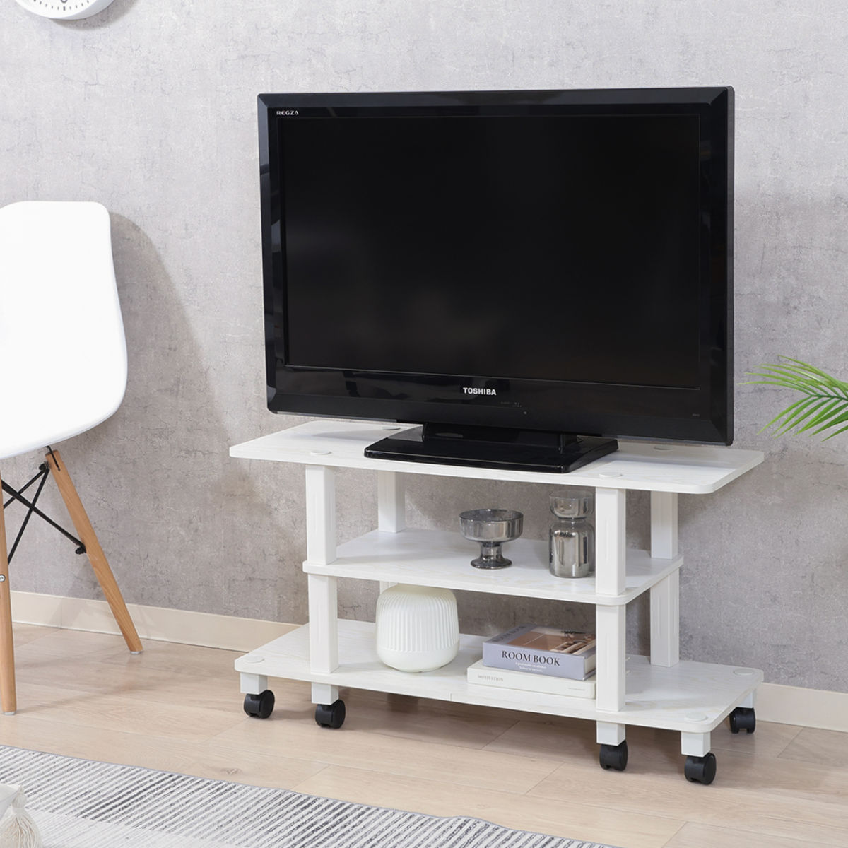 棚ありバージョン　テレビ台　簡易チェアー　飾り棚 不二貿易（Fuji Boeki） テレビ台 幅80cm 工具不要 キャスター付 FIT