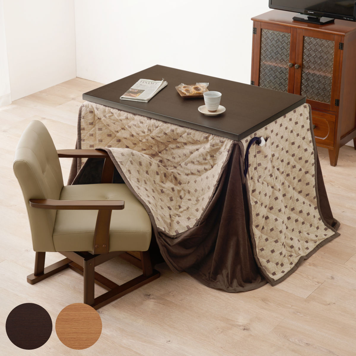 HAGiHARA（萩原） ダイニングこたつセット 3点セット トルタ 幅90cm 継