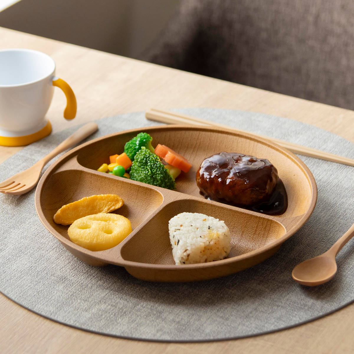 カノー ランチプレート Woody 抗菌 すくえる丸ランチプレート （ 電子