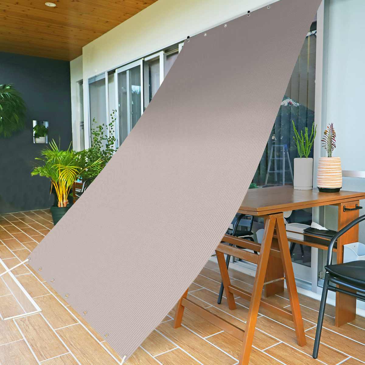 日除け 防虫 オーニング 180cm×240cm ブラウン グレー （ サンシェード
