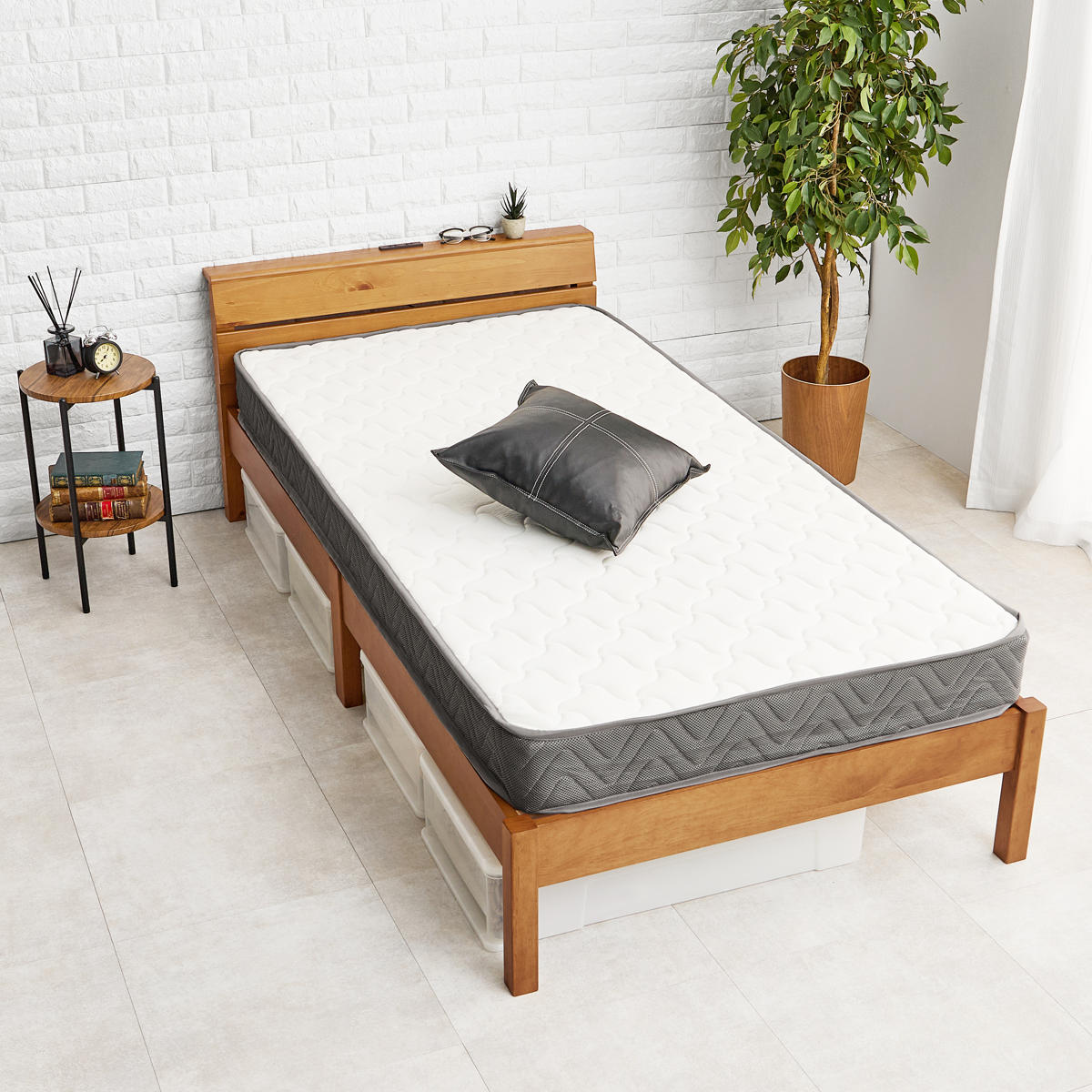 HAGiHARA（萩原） 3分組立ベッド シングル ボンネルマットレス付
