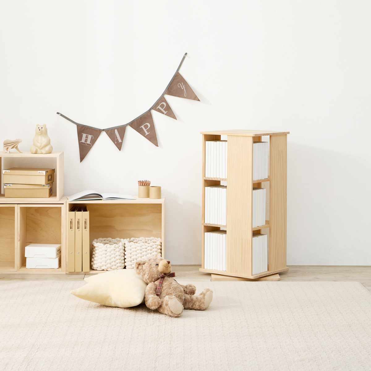 回転式 コミックラック 3段 幅46.5cm 完成品 パイン材 （ 本棚 ラック