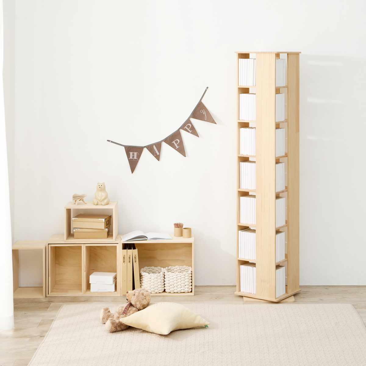 回転式 コミックラック 7段 幅46.5cm 完成品 パイン材 （ 本棚 ラック