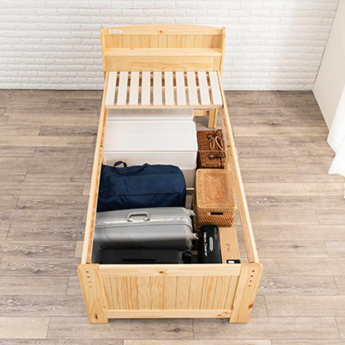 すのこベッド シングル ポケットマット付 宮棚 2口コンセント付