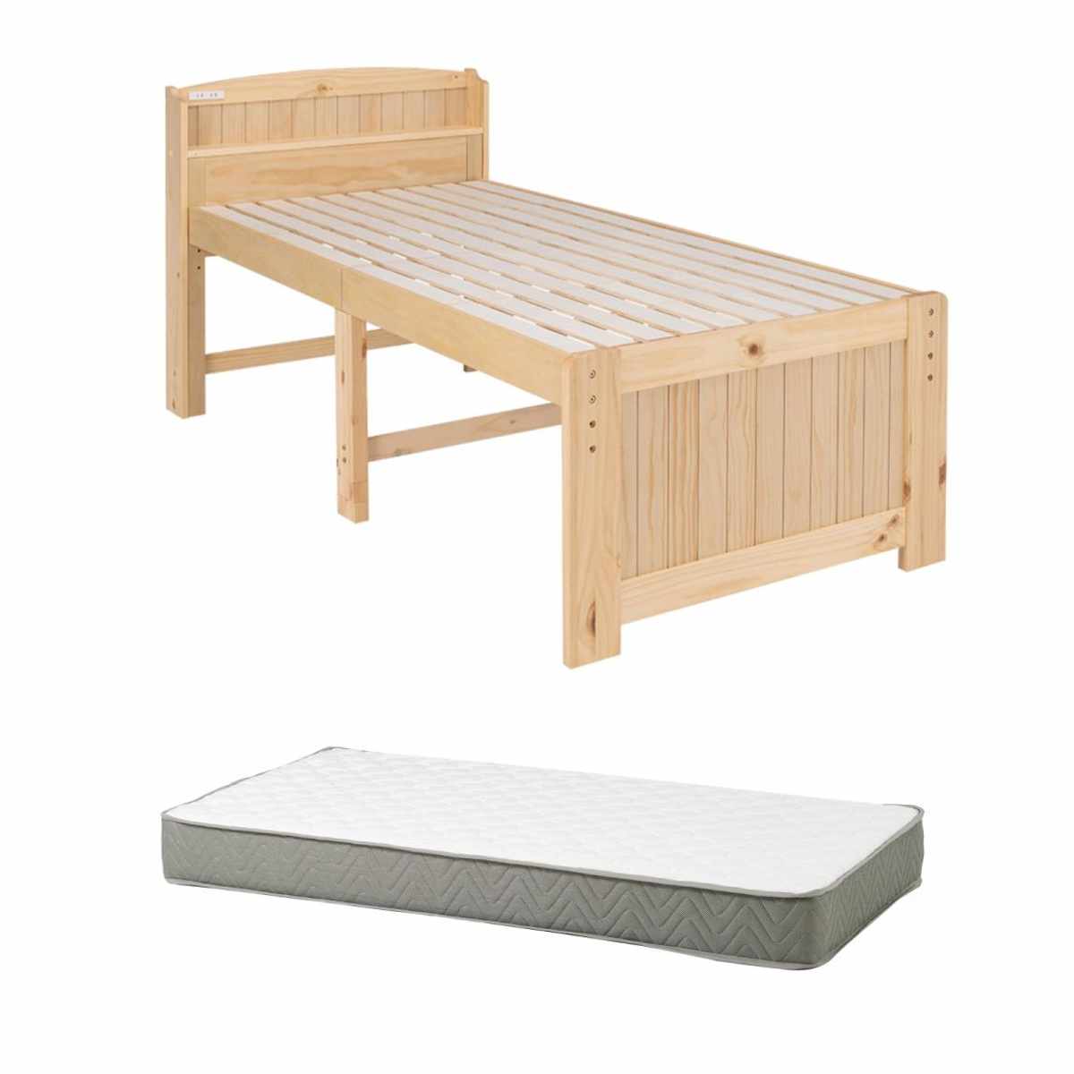 すのこベッド シングル ポケットマット付 宮棚 2口コンセント付