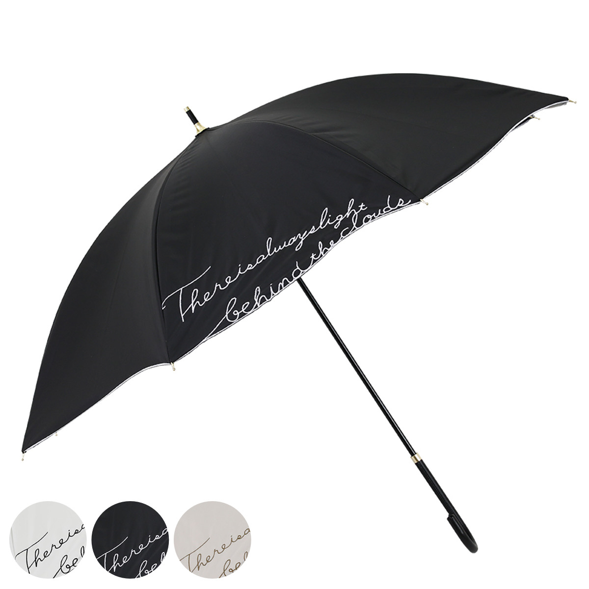 REONARD レオナール　文字ロゴ　晴雨兼用　傘　ブラック　グレー　ゴールド 晴雨兼用傘 長傘 LINEDROPS ロゴ刺繍 50cm 手開き式 （ 傘 レディース