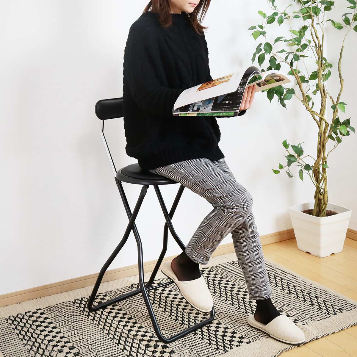 ルネセイコウ 折りたたみ椅子 座面高60cm キャプテンチェア ハイタイプ