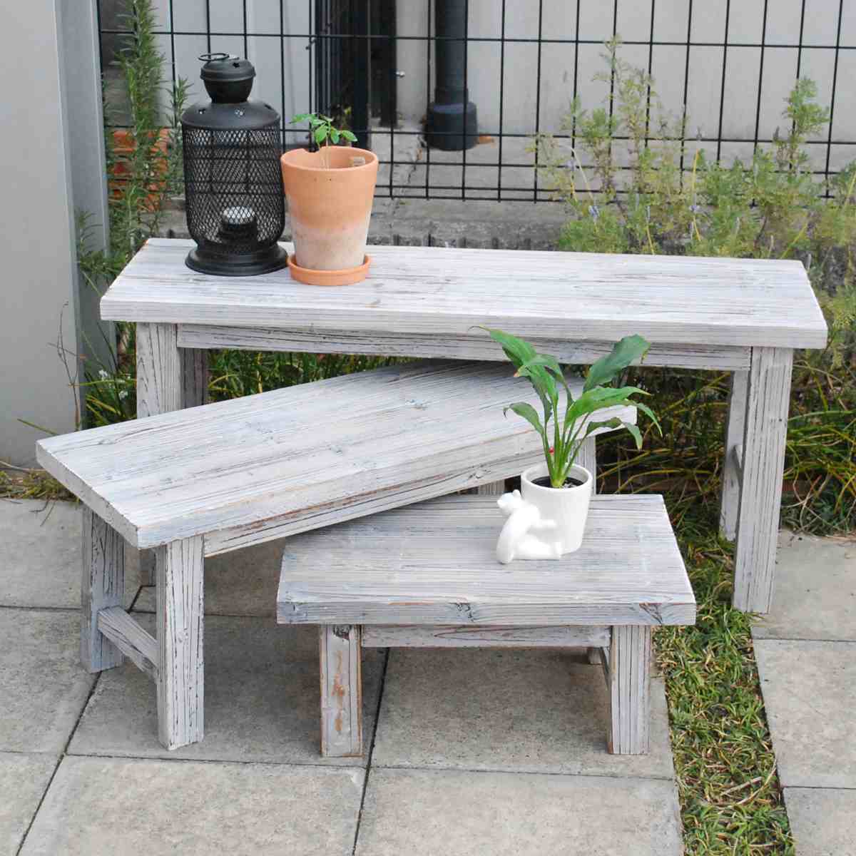 花台 ホワイトスツール風花台 ロータイプ 3点セット （ プランター台 フラワーラック 飾り台 プランターラック フラワー スタンド 木 スクエア ）