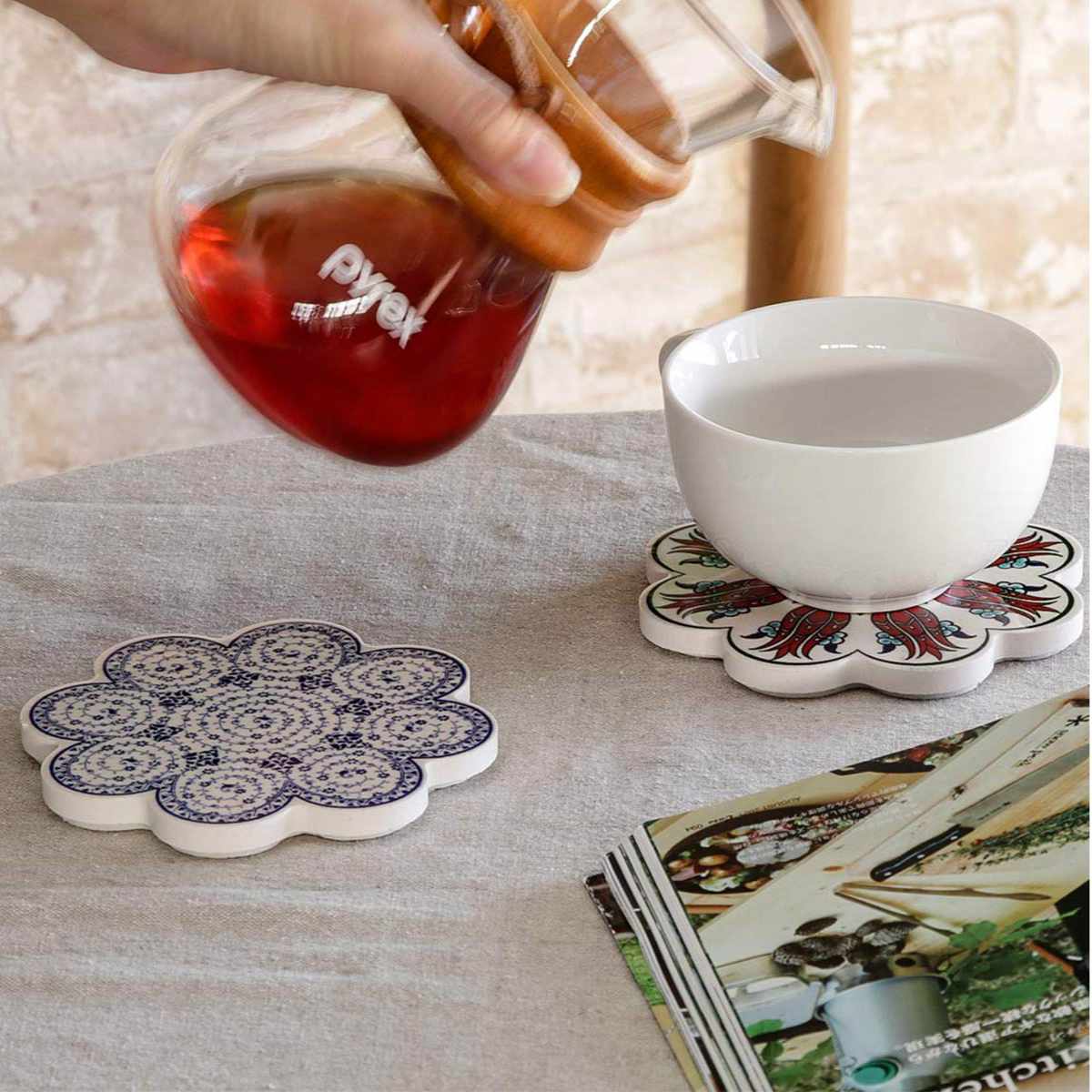 コースター 11cm IZNIK タイルコースター 陶器 （ トルコ陶器 トルコ
