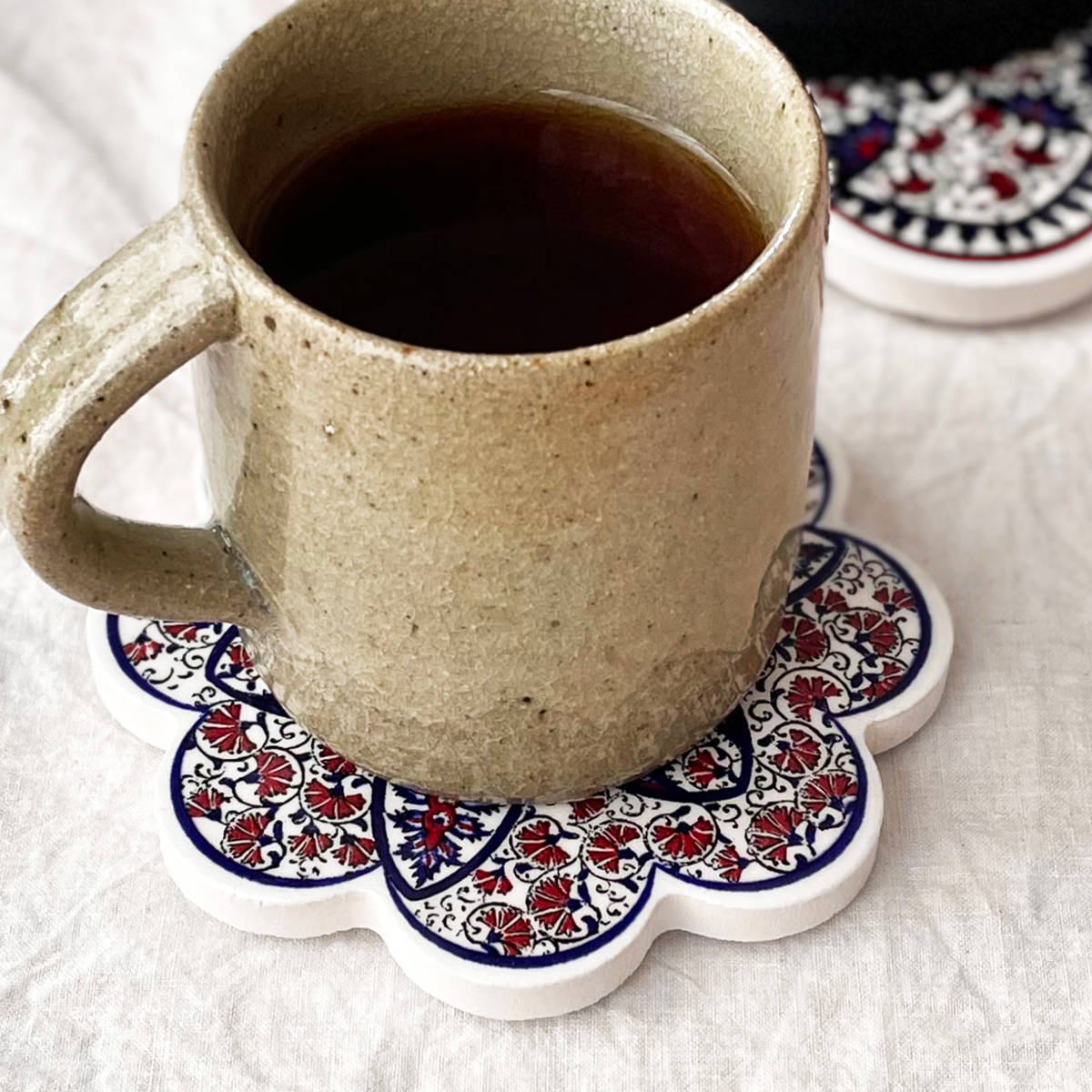 コースター 11cm IZNIK タイルコースター 陶器 （ トルコ陶器 トルコ