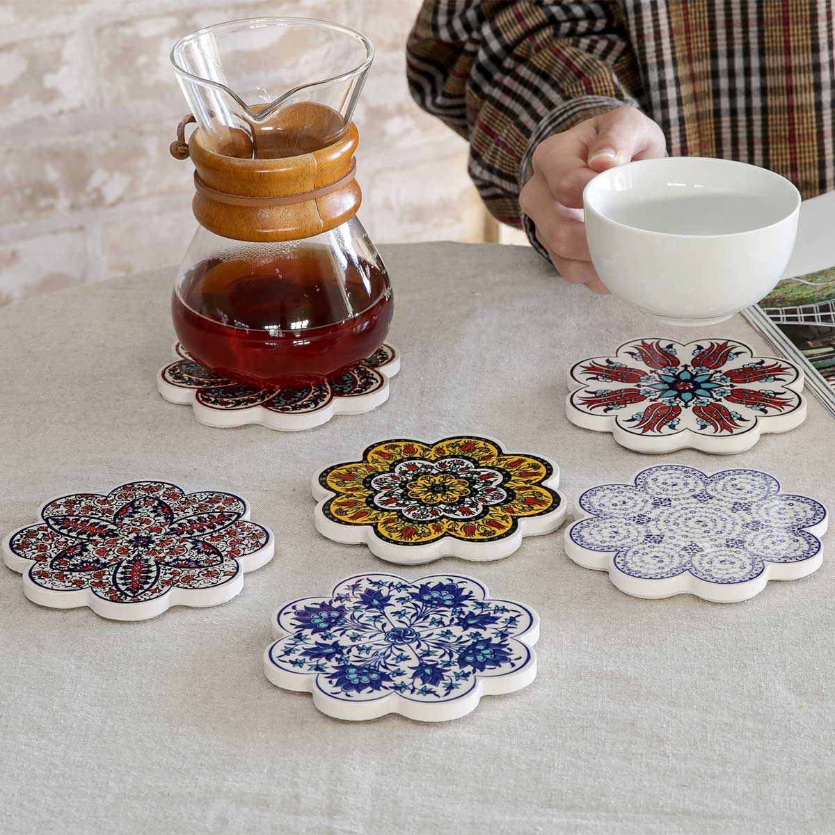 コースター 11cm IZNIK タイルコースター 陶器 （ トルコ陶器 トルコ
