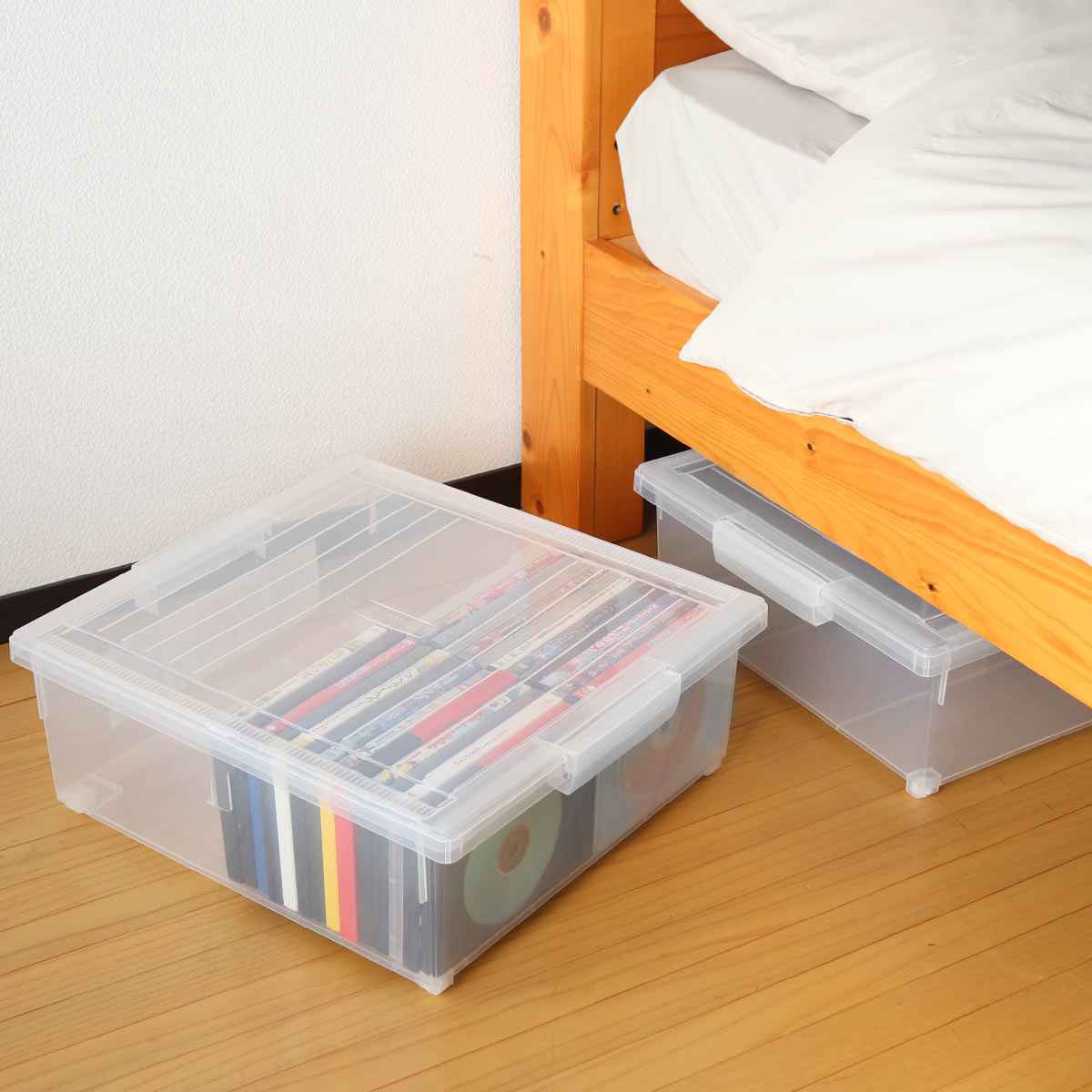 DVD収納ケース いれと庫 DVD用 ワイド 2個セット （ 収納ケース 収納ボックス メディア収納 ボックス ケース フタ付き 日本製 クリア 簡易キャスター 大容量 ）