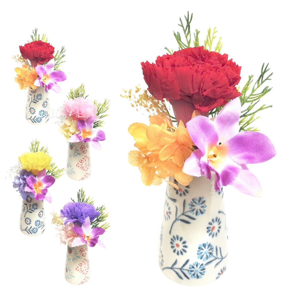 仏花 供え花 ミニ仏花 想花 花器付き （ プリザーブドフラワー 造花 ブリザードフラワー 枯れない 仏壇 お供え 花 フェイクフラワー ）