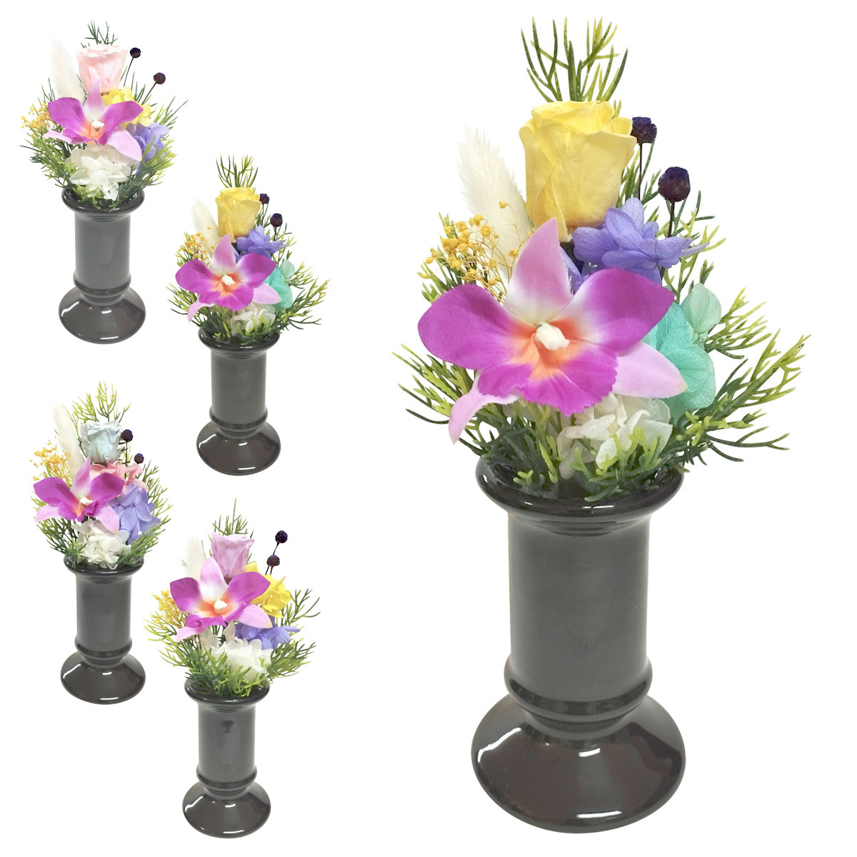 仏花 供え花 ミニ仏花 陽葵 花器付き （ プリザーブドフラワー 造花 ブリザードフラワー 枯れない 仏壇 お供え 花 フェイクフラワー CT触媒 空気清浄 消臭 ）