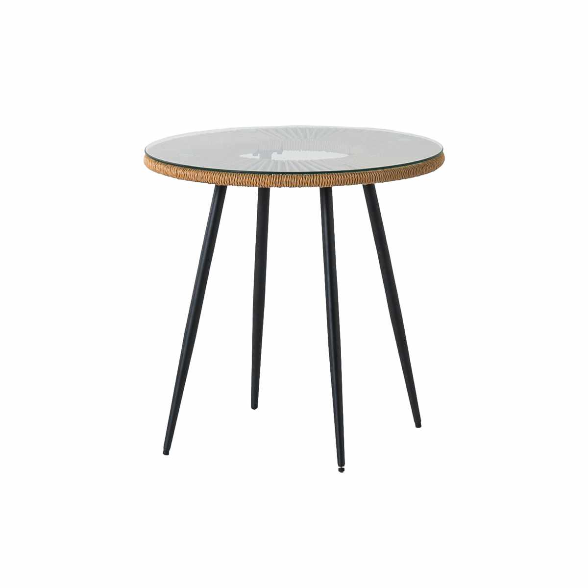 サイドテーブル 直径60cm ラタン調 ガラス マーレ （ テーブル カフェ