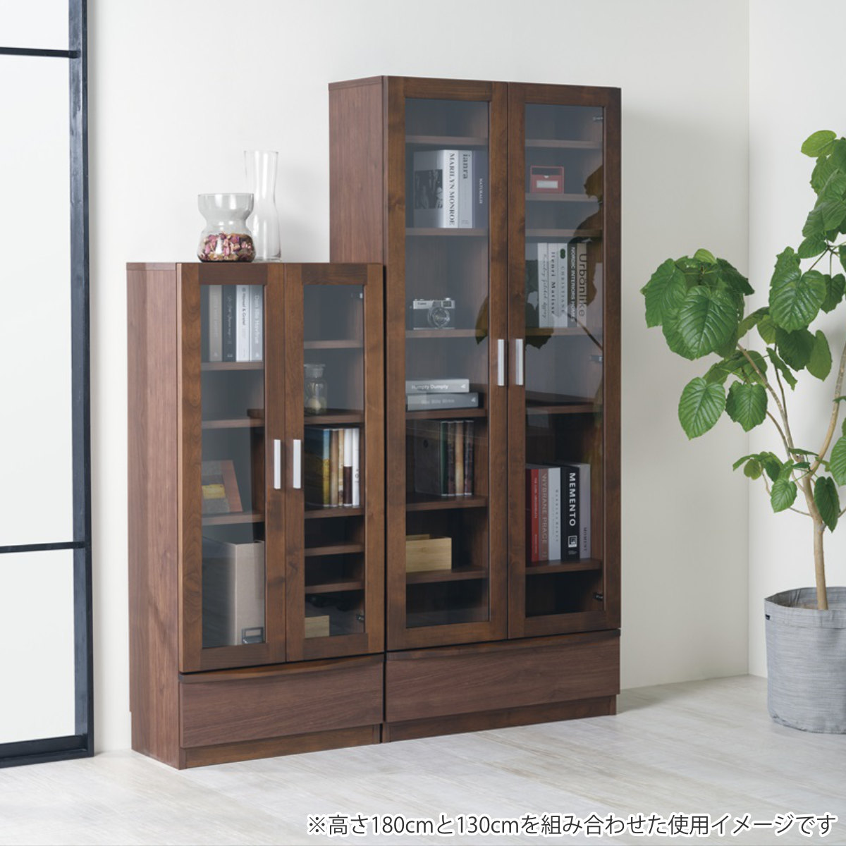 堀田木工所 本棚 幅60.2cm 奥行42cm ロータイプ ガラス扉 日本製 完成