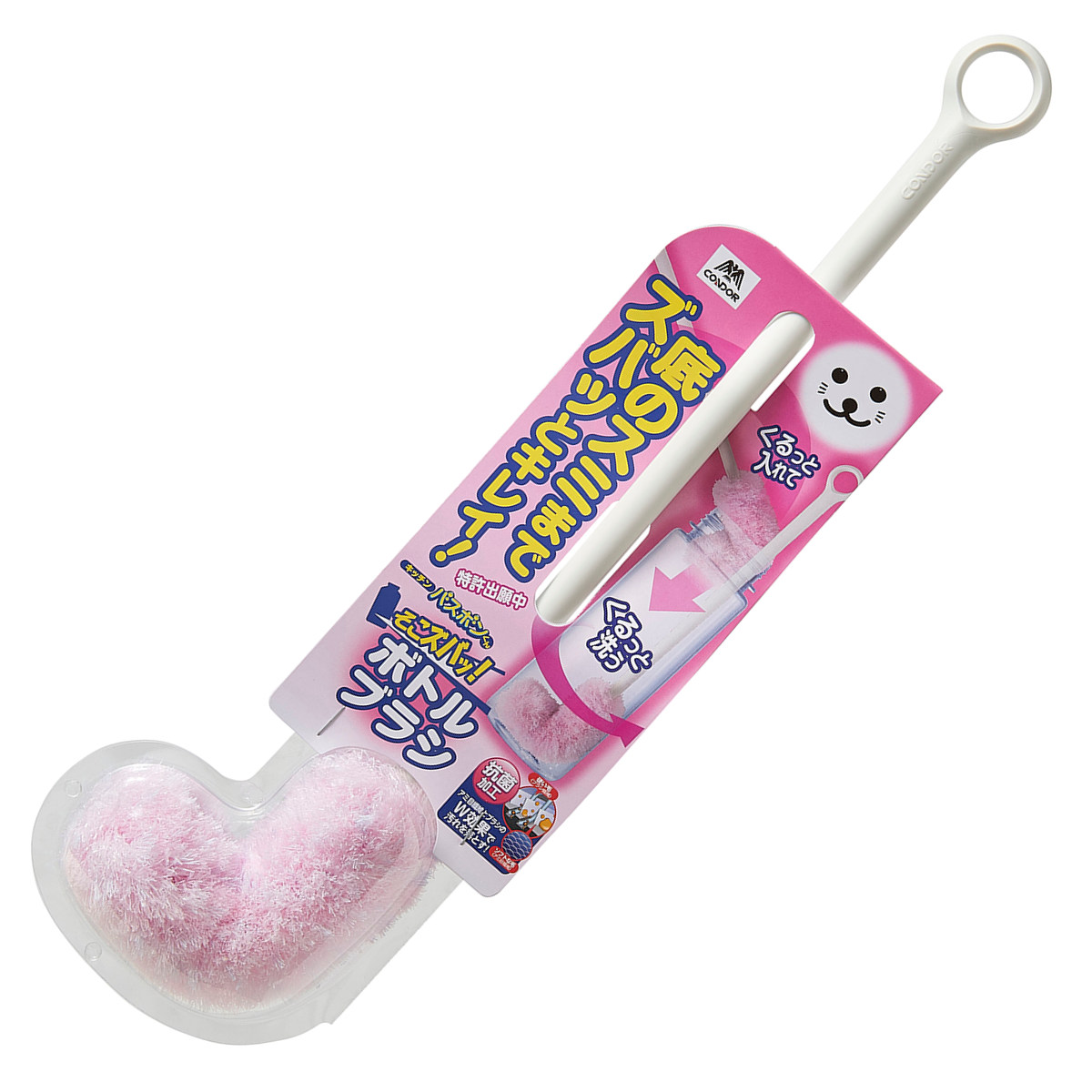 ボトル掃除 バスボンくん ペットボトルクリーナー L字型 抗菌加工 水だけで落とせる （ ボトルブラシ ボトル 水筒 洗い スポンジ ロング バスボン ）