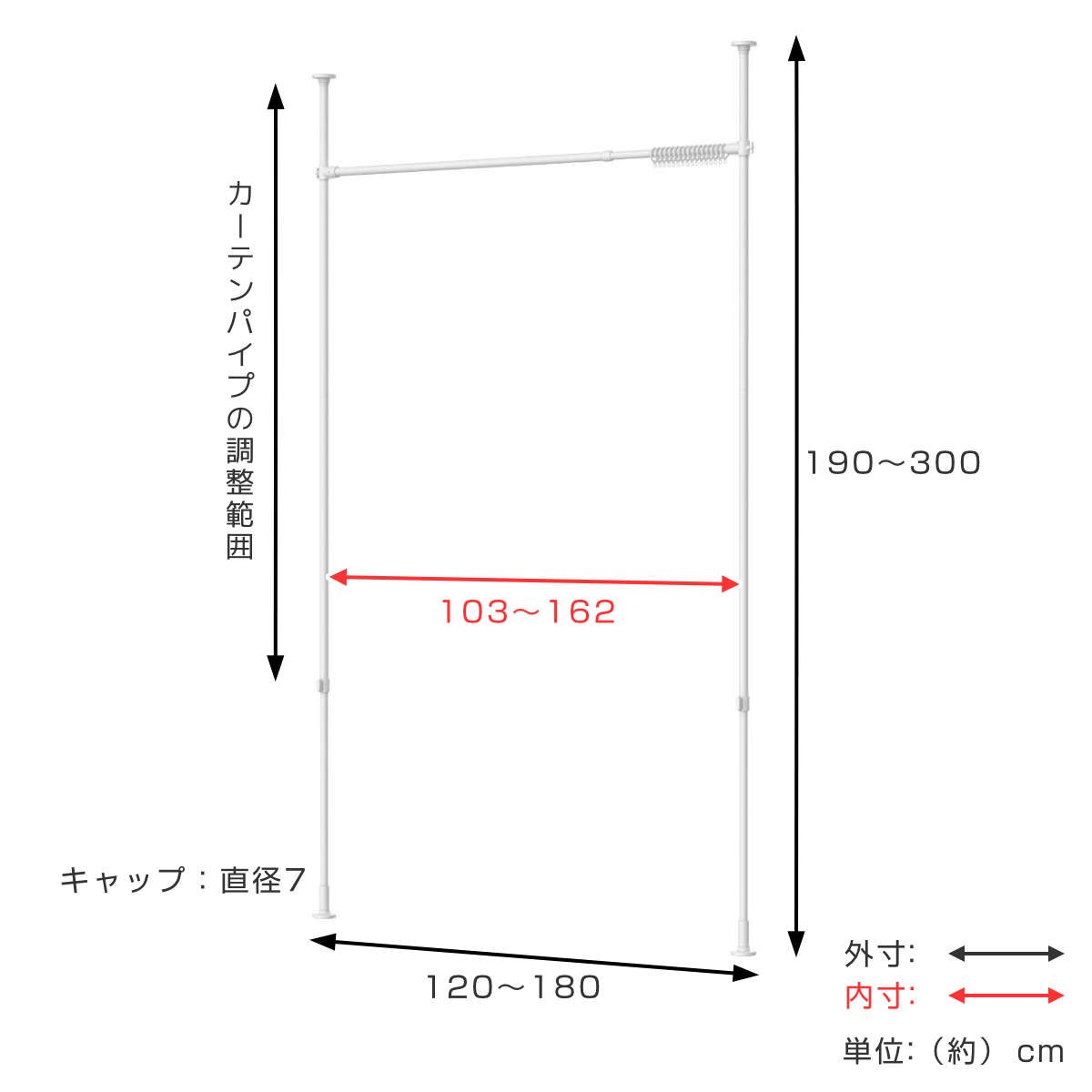 突っ張り カーテン間仕切り 幅120-180c...の詳細画像2