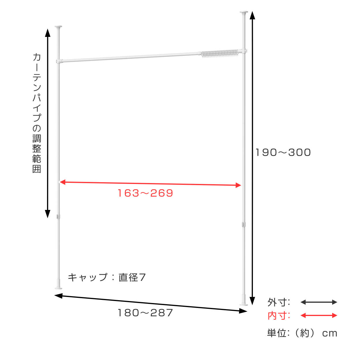 突っ張り カーテン間仕切り ワイド 幅180-...の詳細画像2