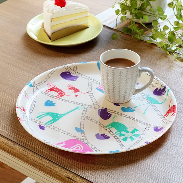 ラウンドトレー 30cm トレー isso ecco Animal ノンスリップ お盆