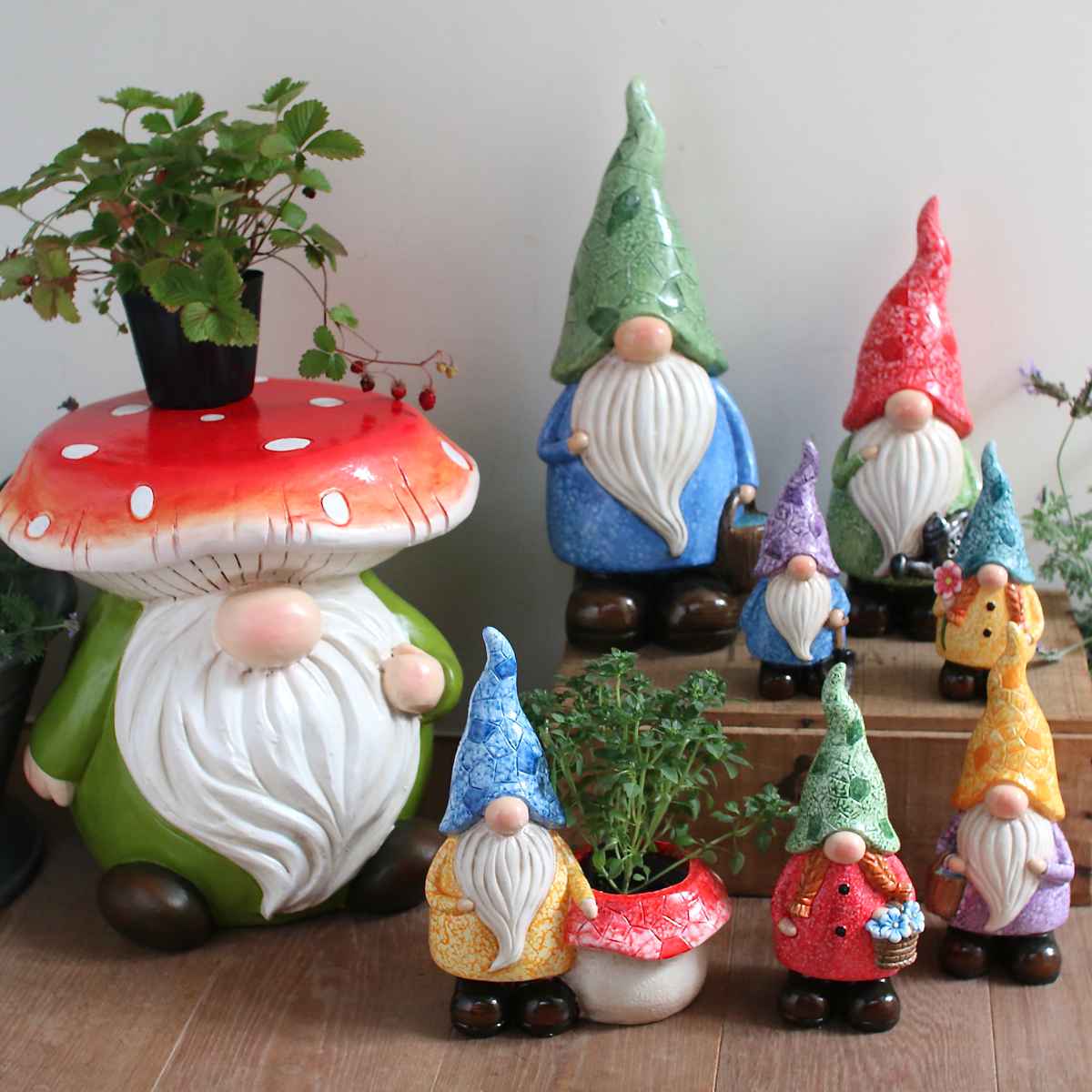 ガーデンノーム グリーンハット 置物 2個セット （ 小人の妖精 小人