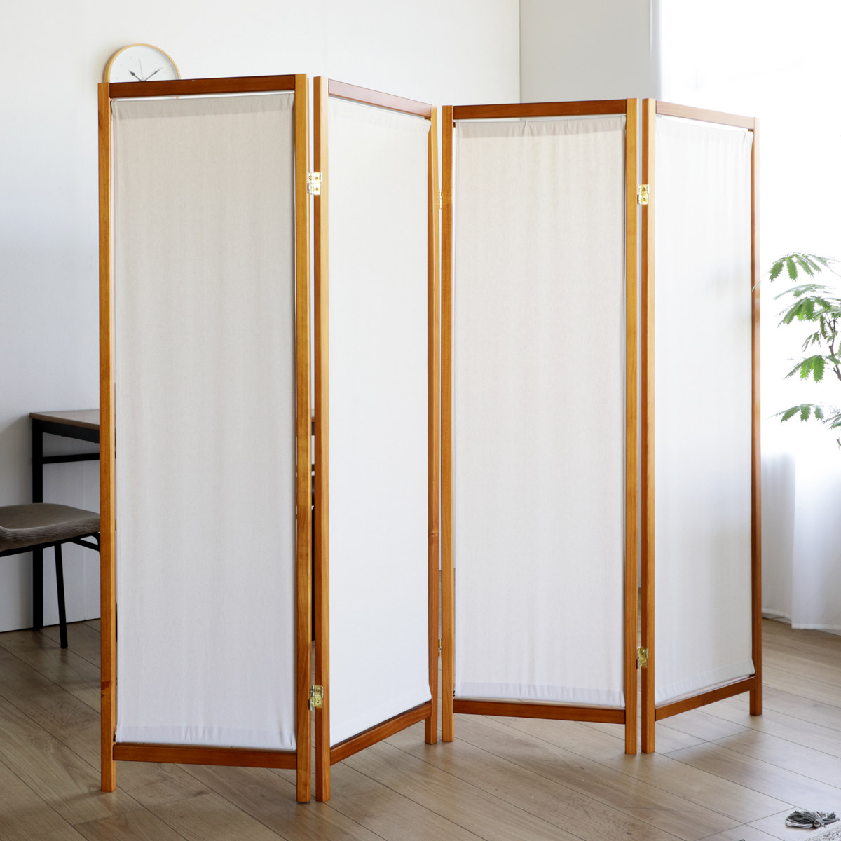 弘益 衝立 4連 高さ150cm 帆布 和風 天然木 完成品 （ パーテーション