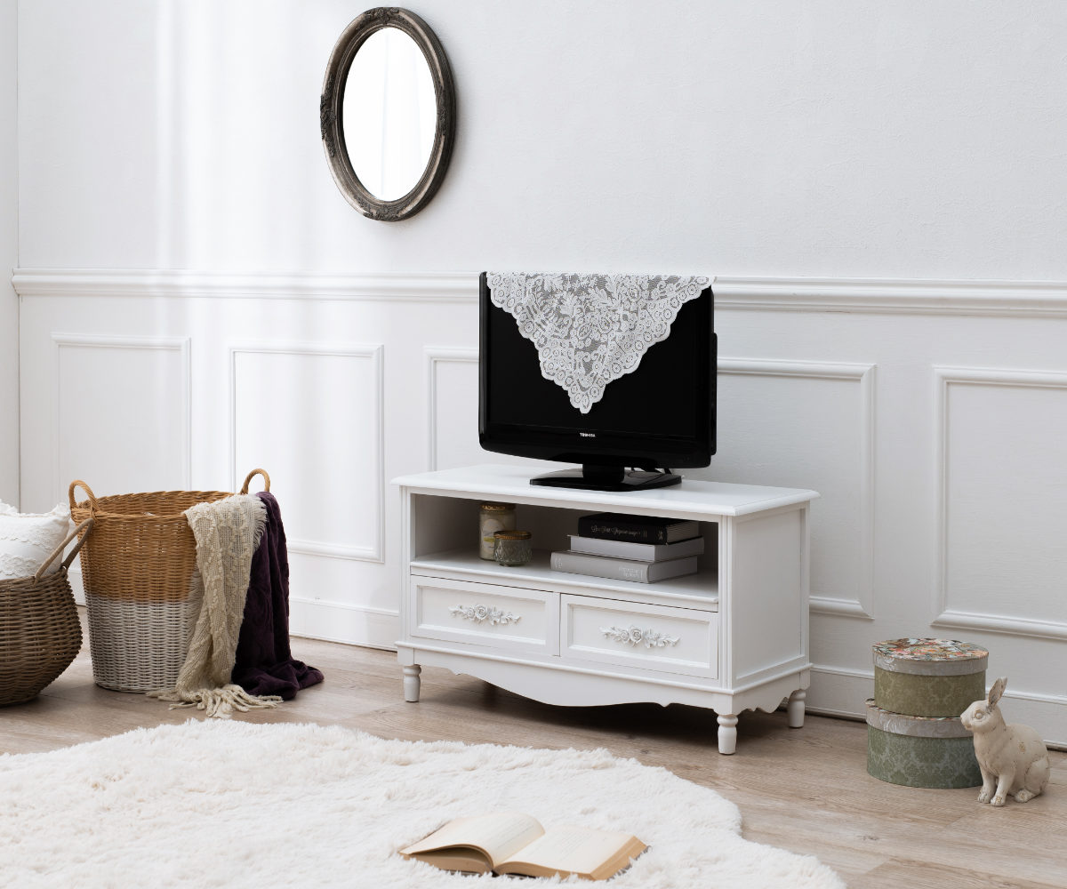 テレビ台 ウッドプロダクツ 引き出し 2杯 幅80cm 足付 ホワイト （ AV