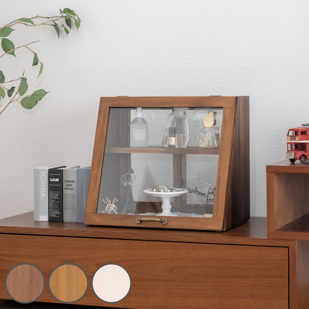 HAGiHARA（萩原） ガラスケース 幅40cm 2段 カウンター上収納 可動棚