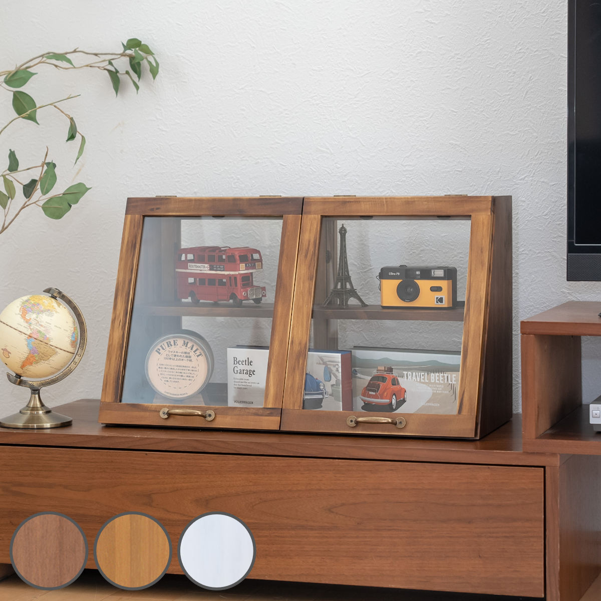 HAGiHARA（萩原） ガラスケース 幅60cm 2段 カウンター上収納 可動棚