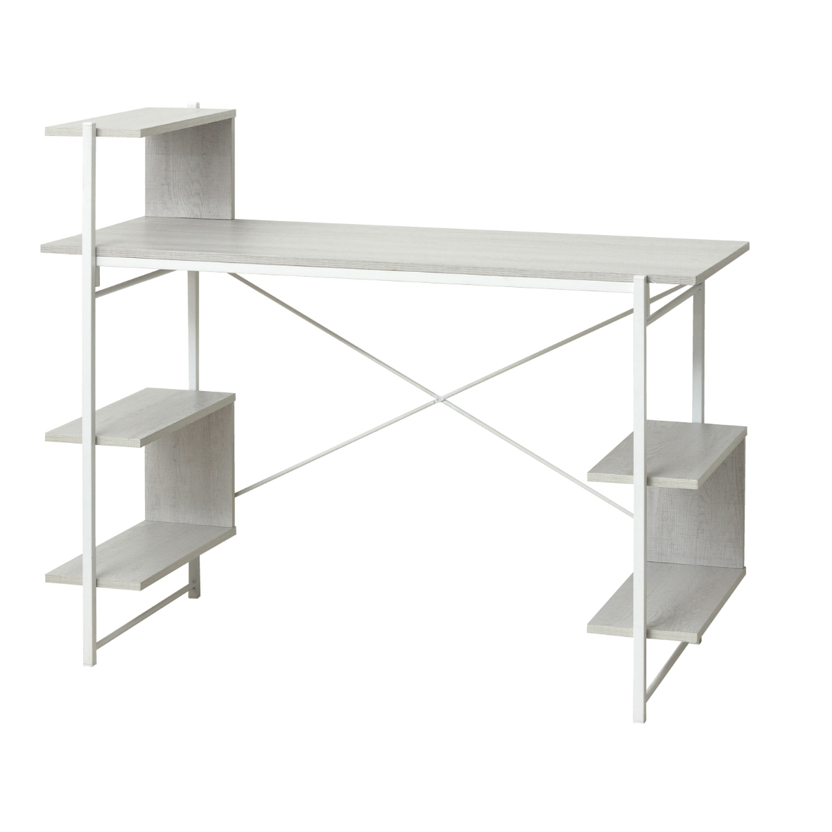 クロシオ パソコンデスク 幅120cm 棚付き らくらく組立 （ デスク 机