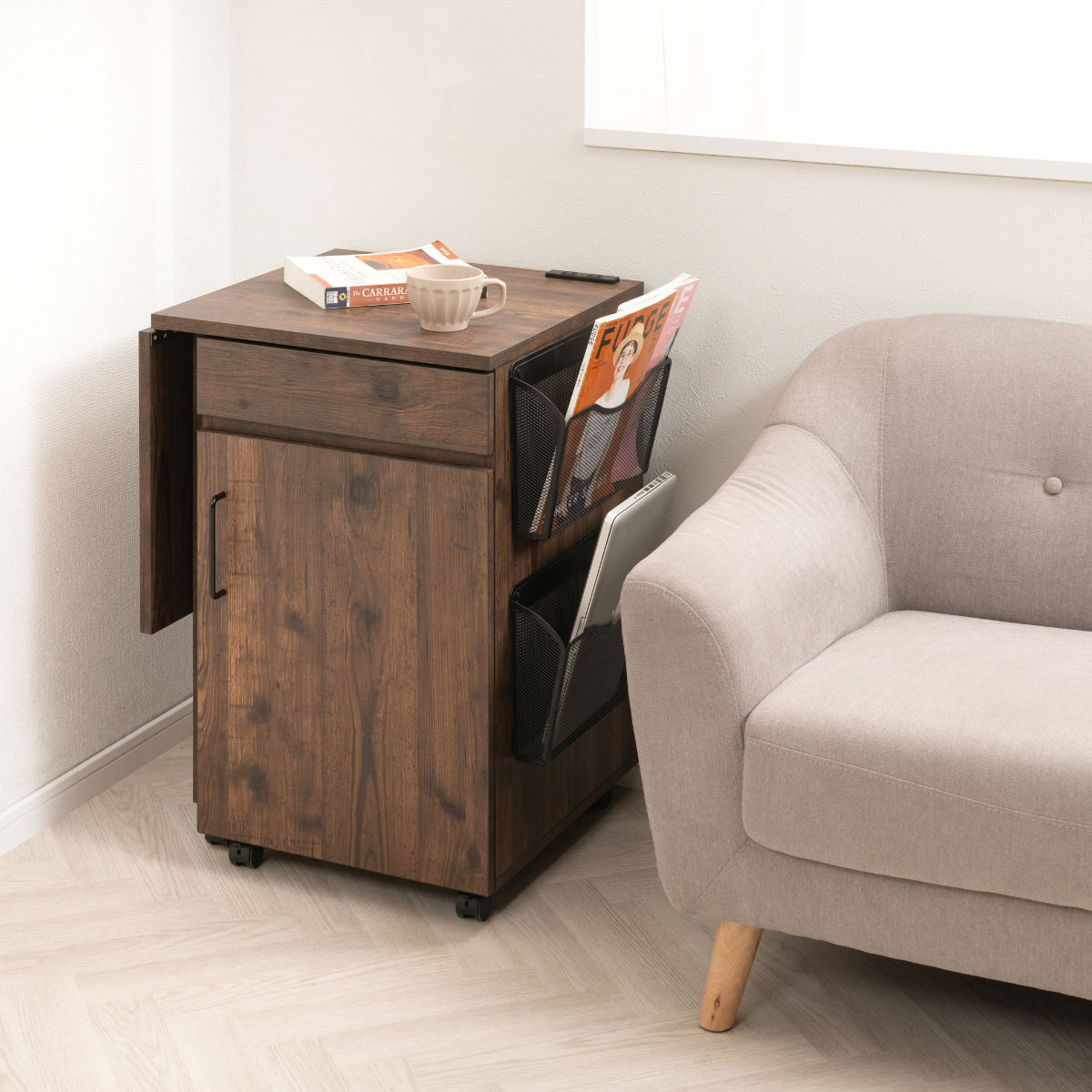 ミシン台 幅99cm 折りたたみ 2口コンセント付 キャスター付 （ 省