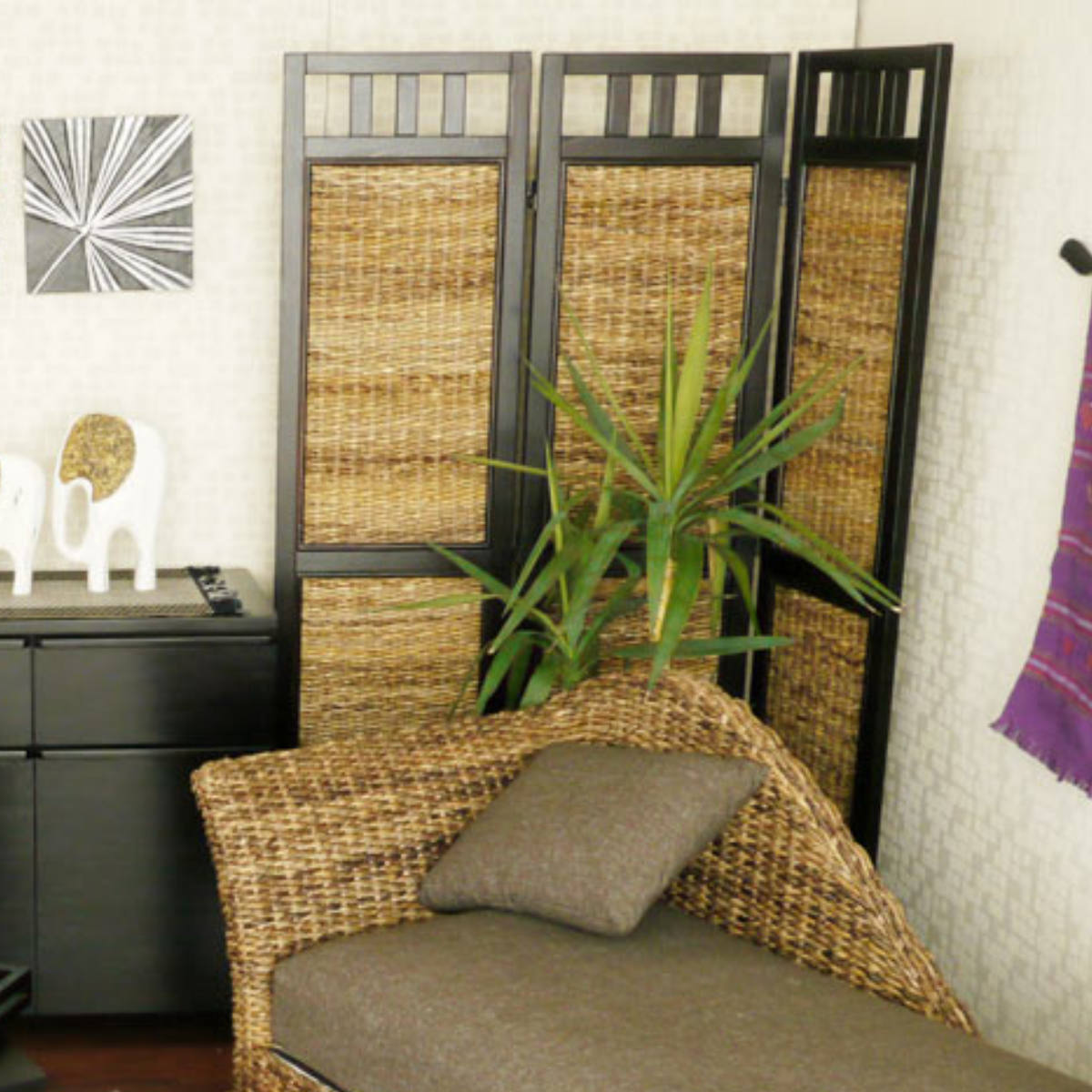 衝立 スクリーン 4連 アジアン家具 Banana Leaf 高さ160cm （ ついたて