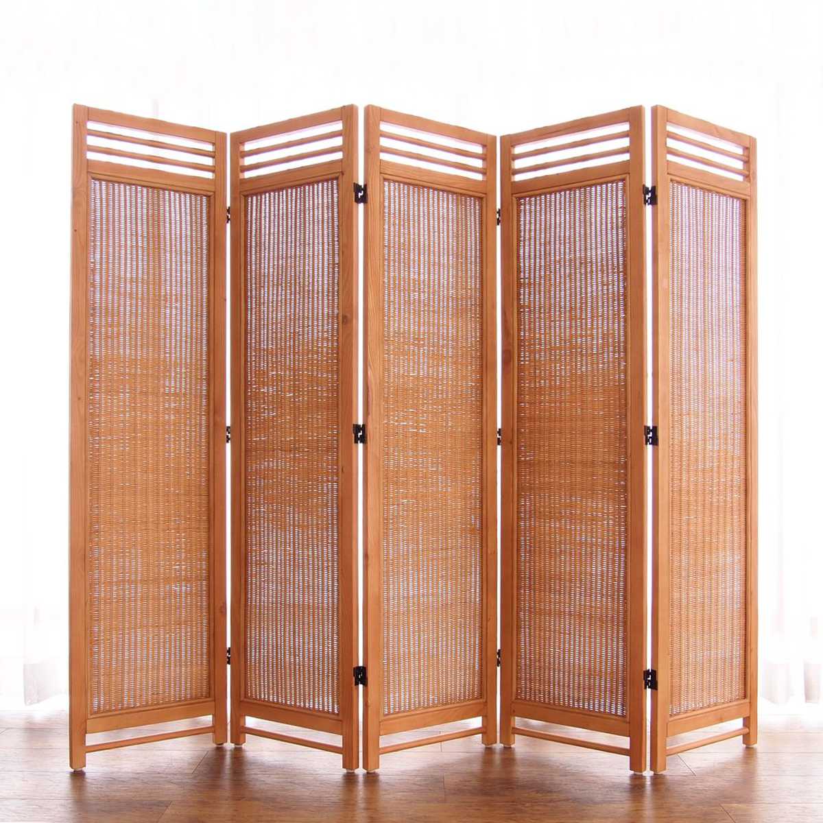 籐 スクリーン 5連 高さ160cm ラタン製 Natural rattan （ 衝立 ついたて 屏風 間仕切り 家具 ）