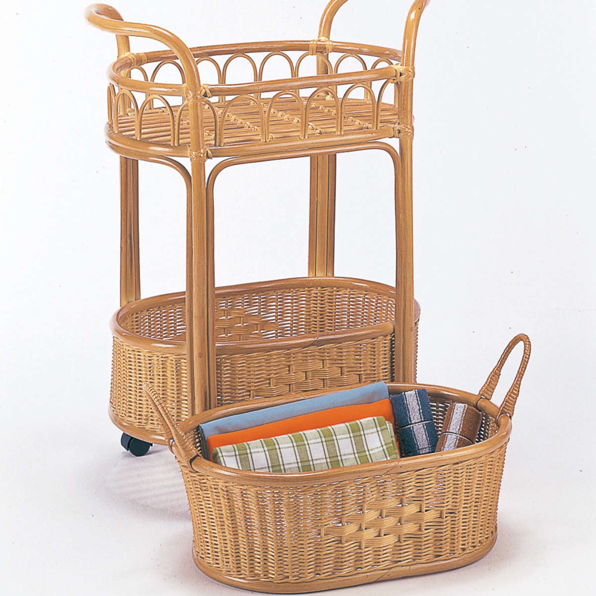 洗濯かご ランドリーラック 2段 ラタン バスケット キャスター付 籐