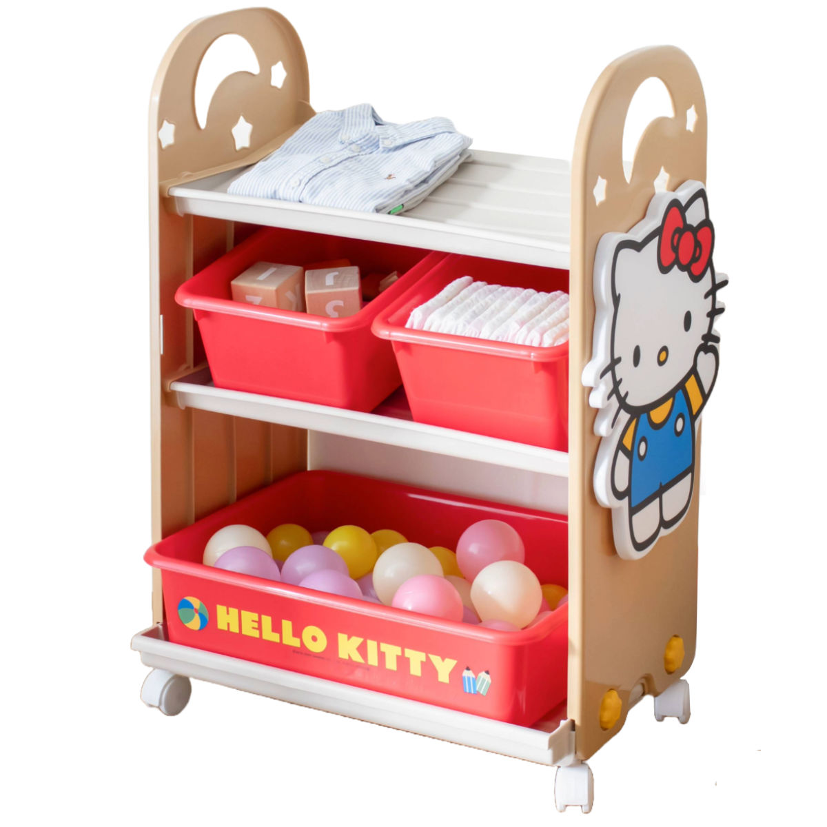 錦化成 おもちゃ 収納ラック 3段 ハローキティ トイ・ステーション