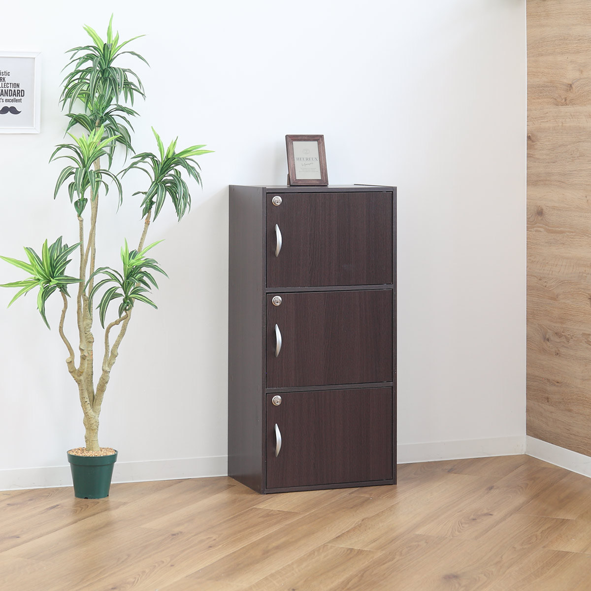 クロシオ カラーボックス 3段 全段鍵付 幅42cm （ 収納 家具 鍵付き 棚