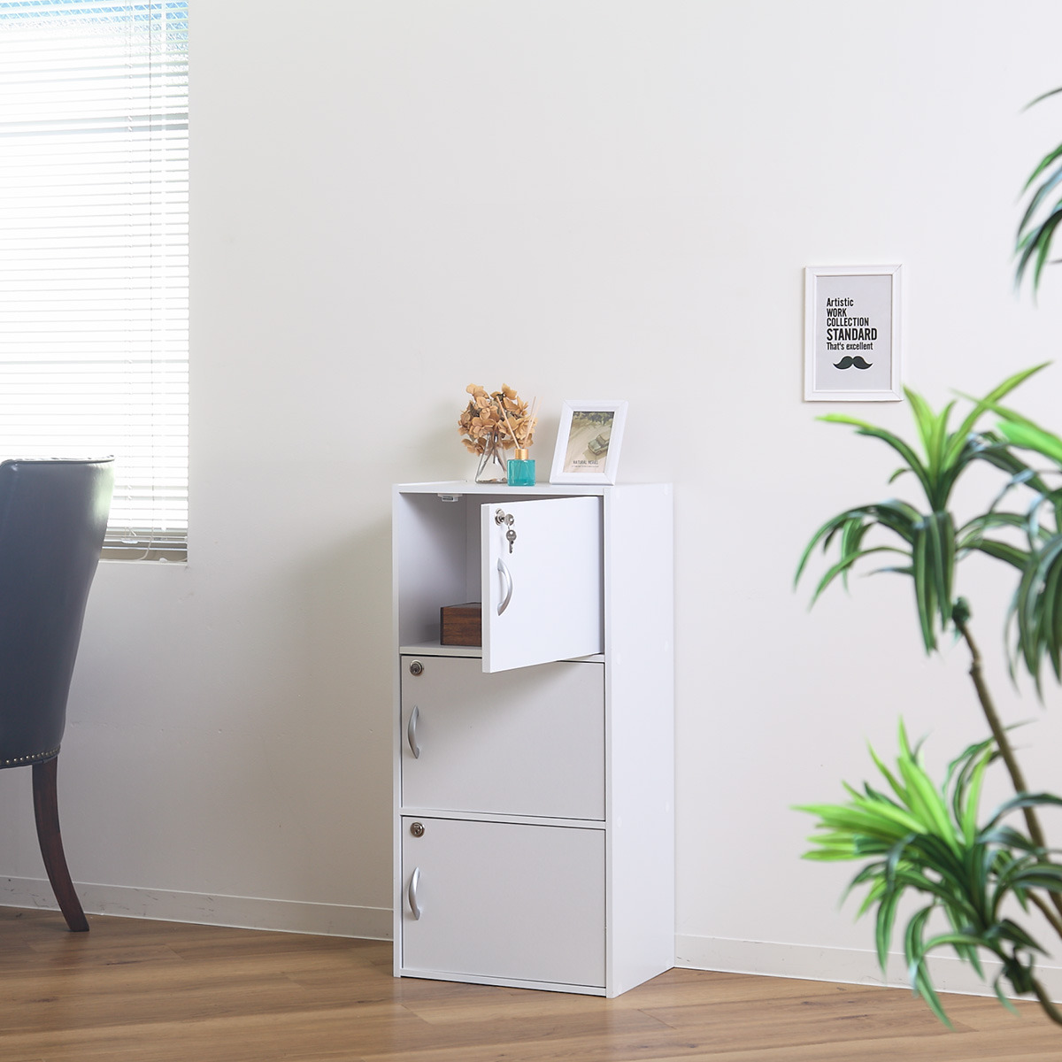 クロシオ カラーボックス 3段 全段鍵付 幅42cm （ 収納 家具 鍵付き 棚