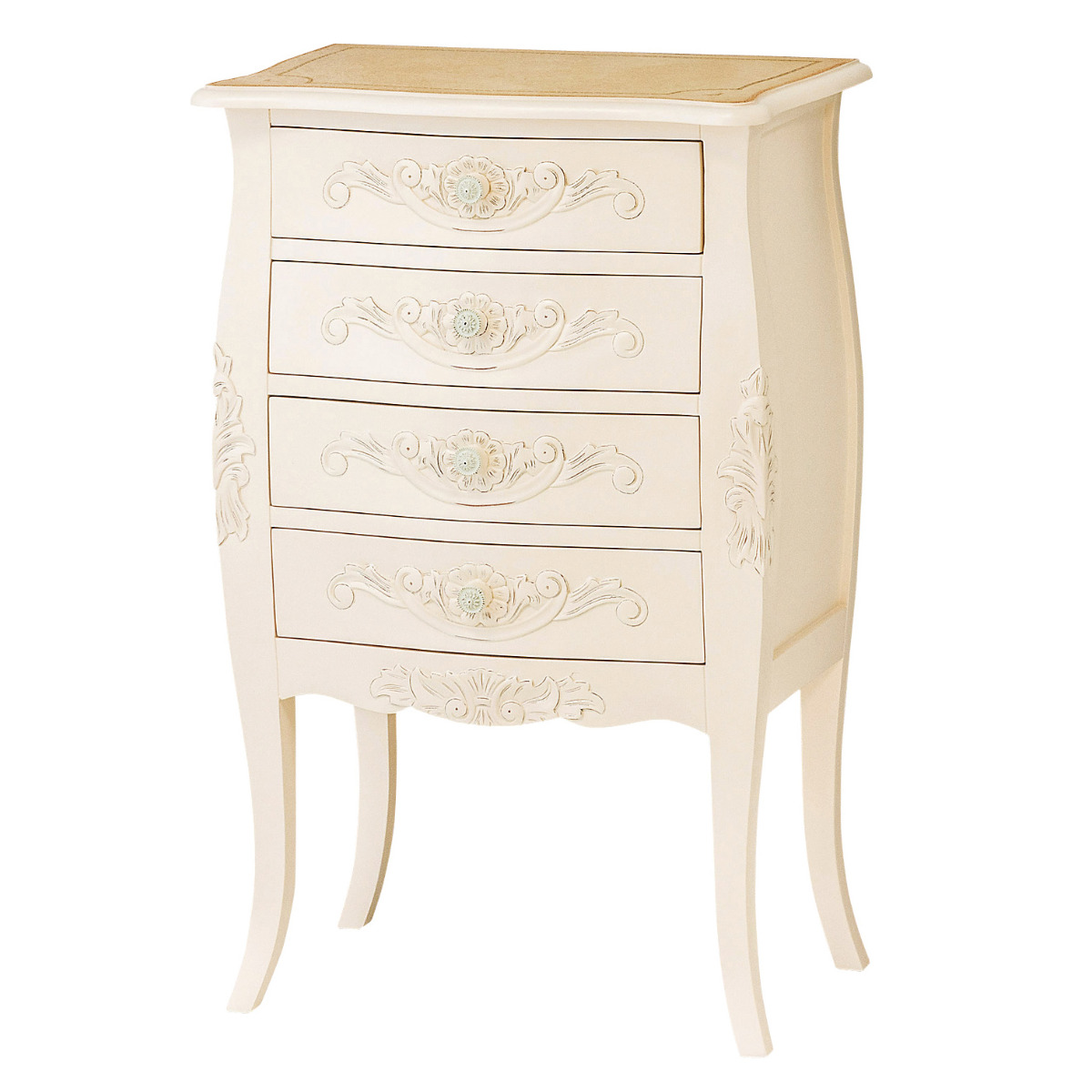 チェスト 4段 コモ （ キャビネット 手彫り ロココ調 猫脚 収納 家具