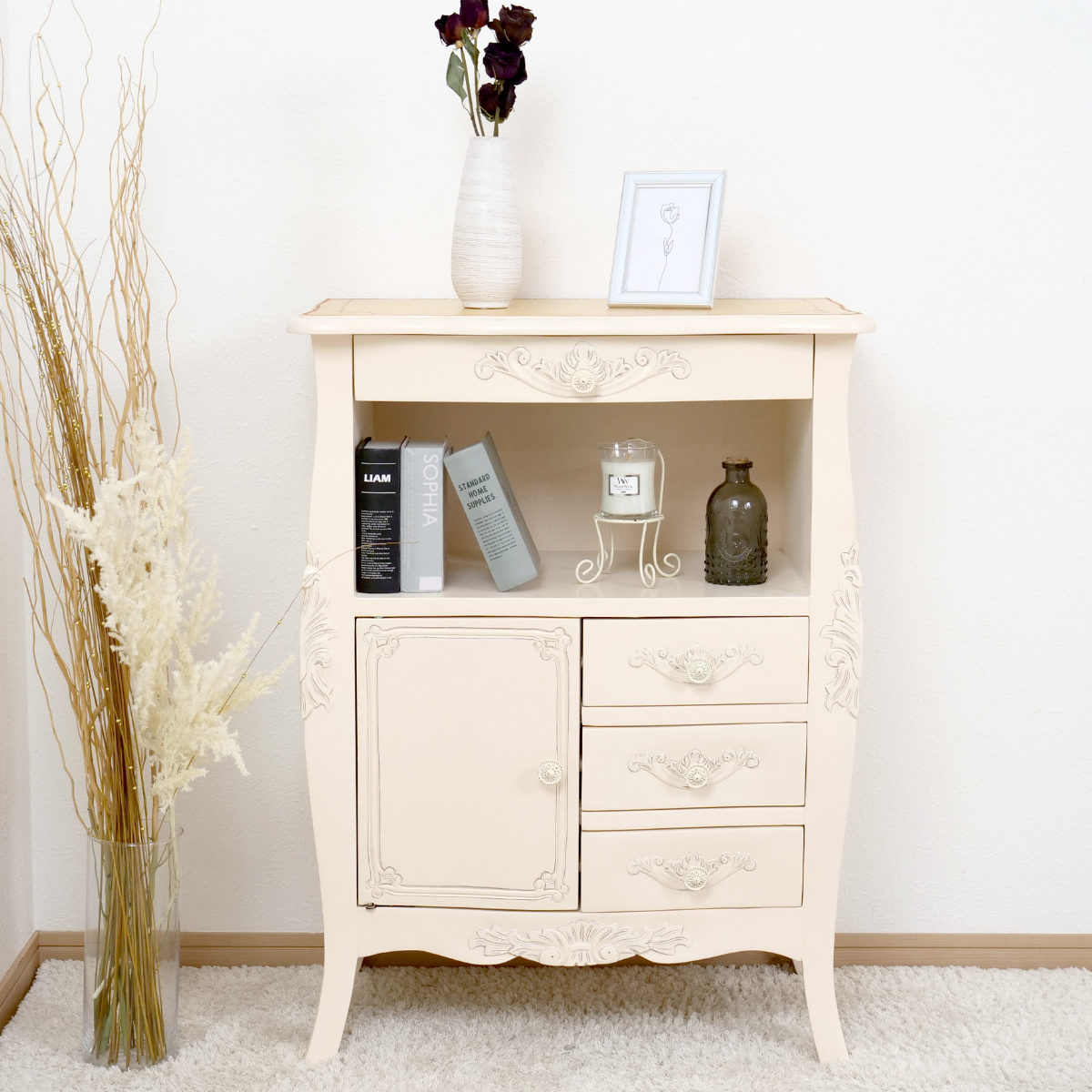 FAX台 コモ （ ファックス台 電話台 手彫り ロココ調 猫脚 収納 家具