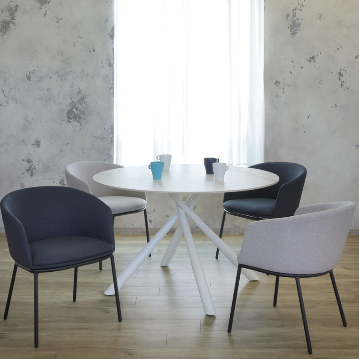 ダイニングテーブル 直径117cm 円形 大理石調 COBBLE ラウンドテーブル