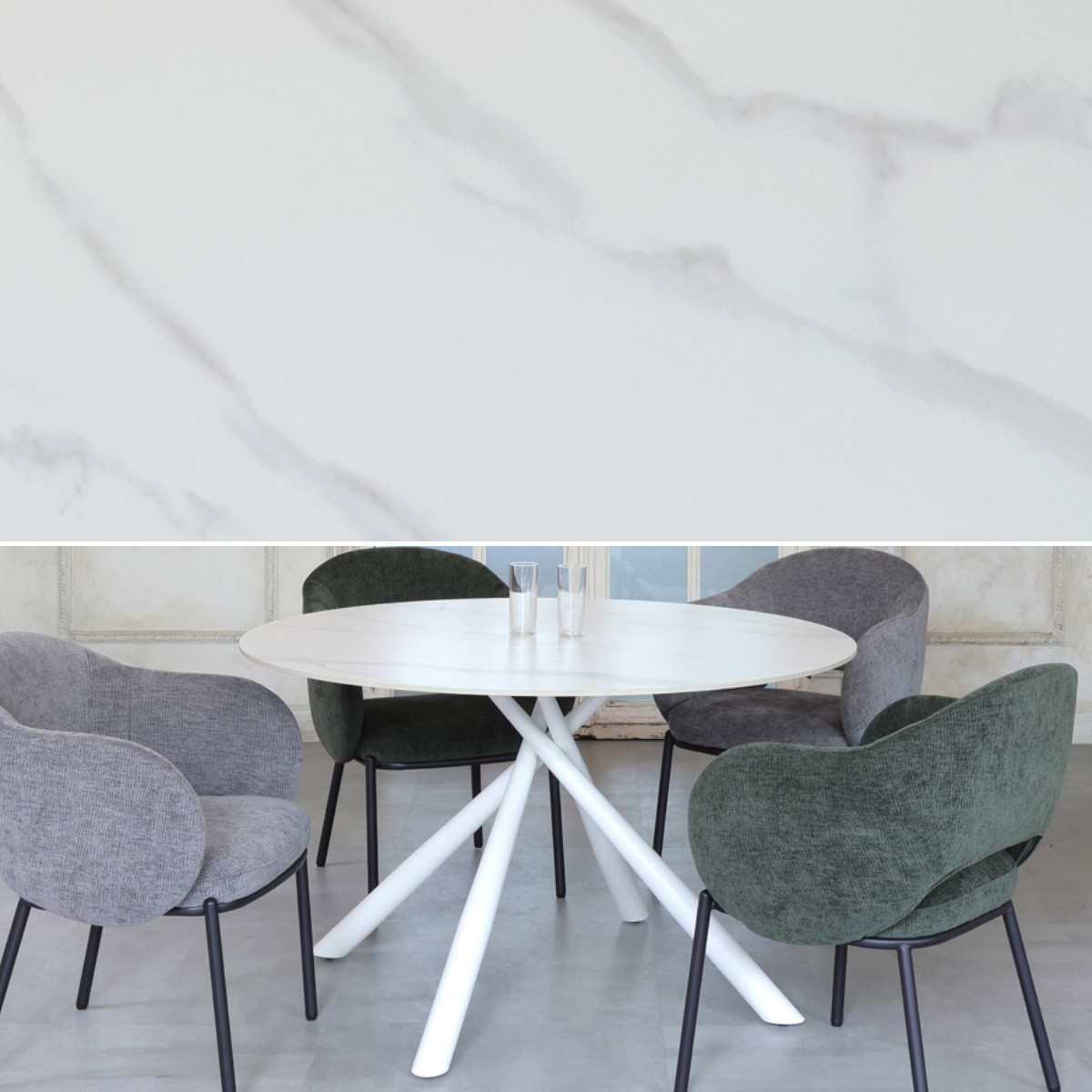 ダイニングテーブル 直径117cm 円形 大理石調 COBBLE ラウンドテーブル