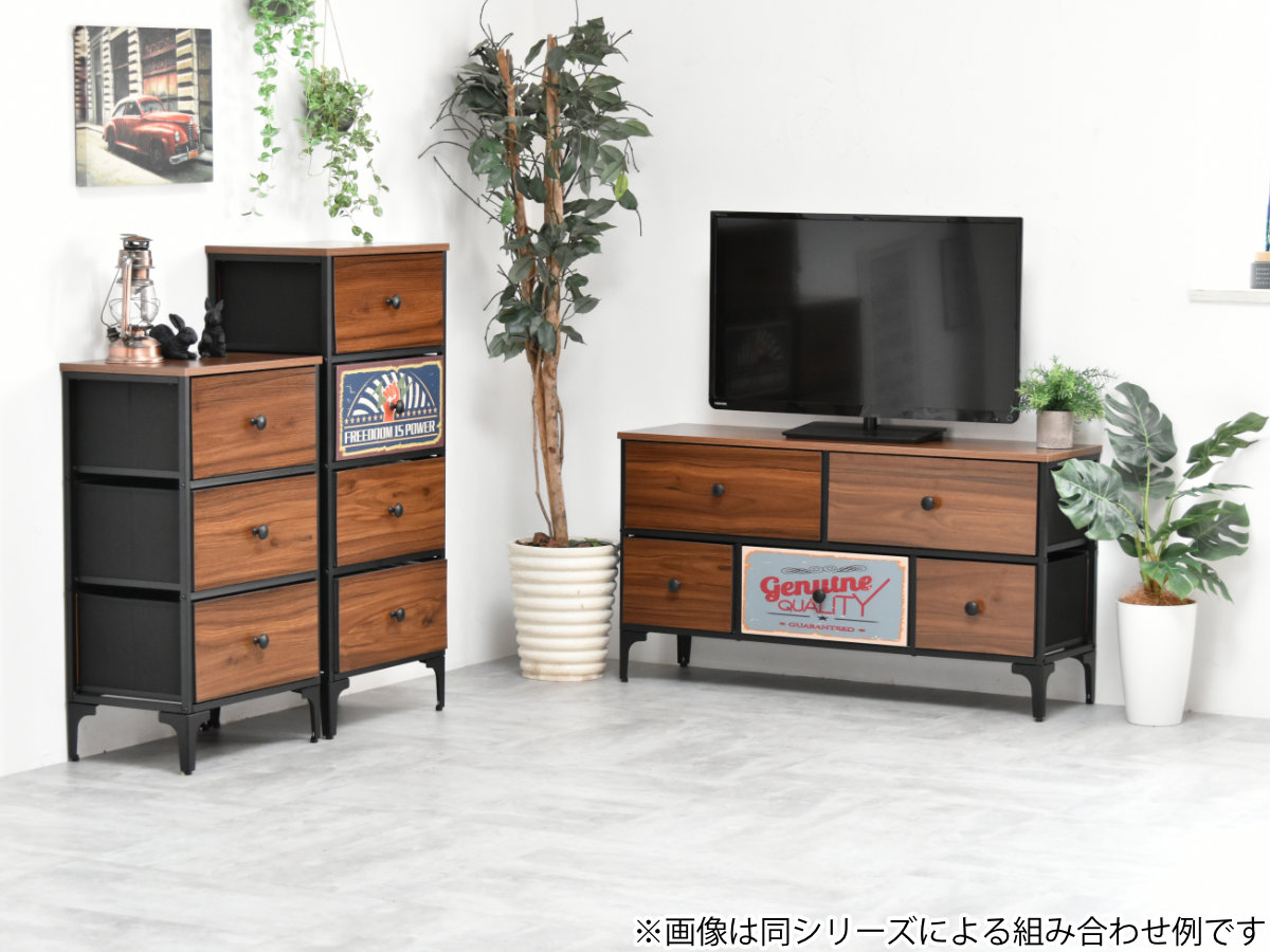チェスト 2段 幅102cm 木目調 リバーシブル 天板付き 脚付き （ 両面 引出し 棚 ラック 収納 アメリカン レトロ 衣類収納 ）の画像