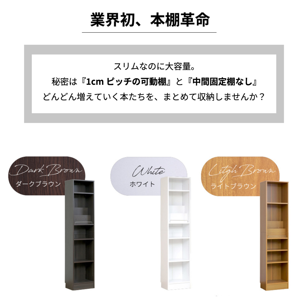 本棚 幅41.5cm 1cmピッチ ディスプレイラック スリム A4対応 オープン棚 （ ラック 棚 1cm刻み 可動棚 A4ファイル ）の画像