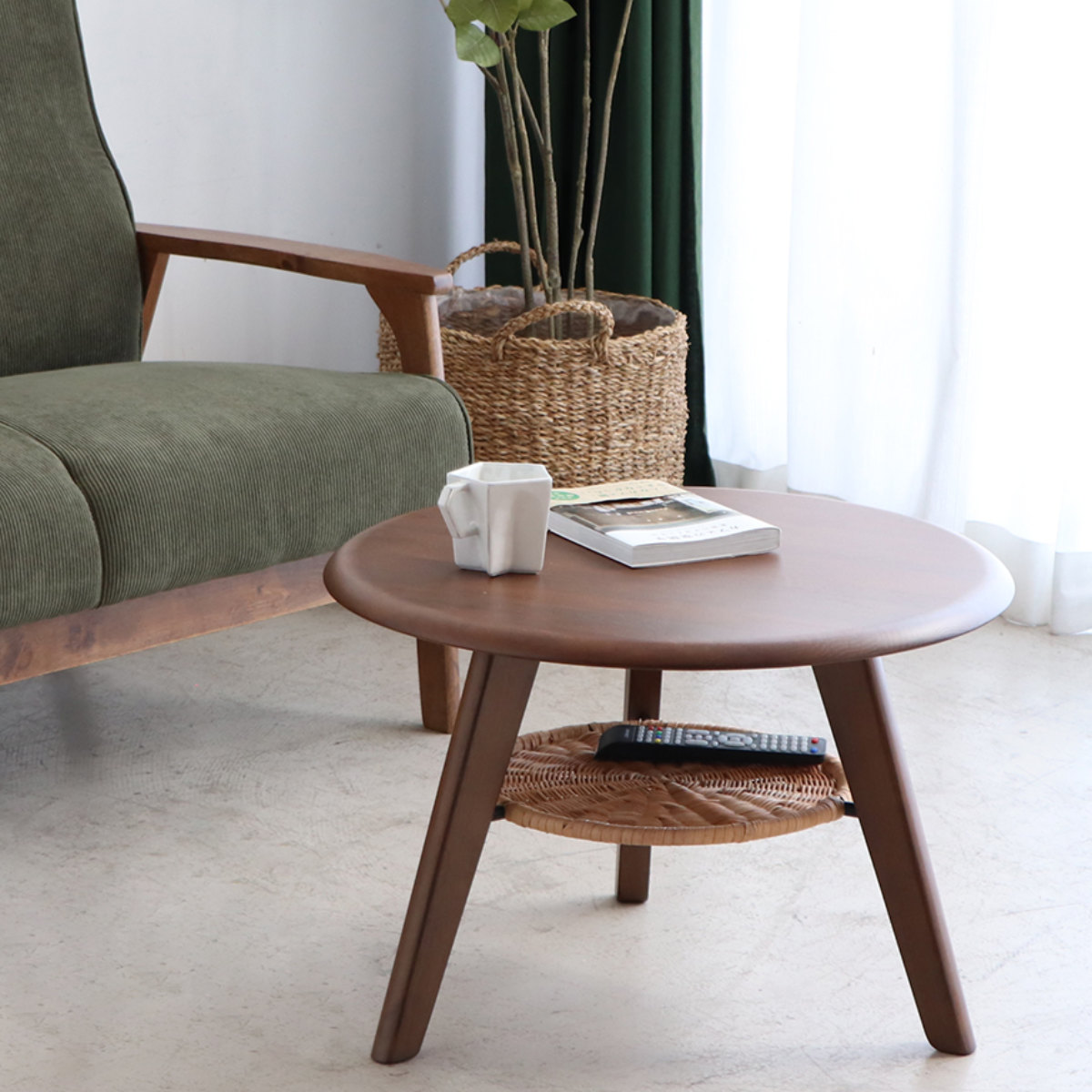 サイドテーブル 直径60cm 円形 木製 ローテーブル リガラ （ テーブル