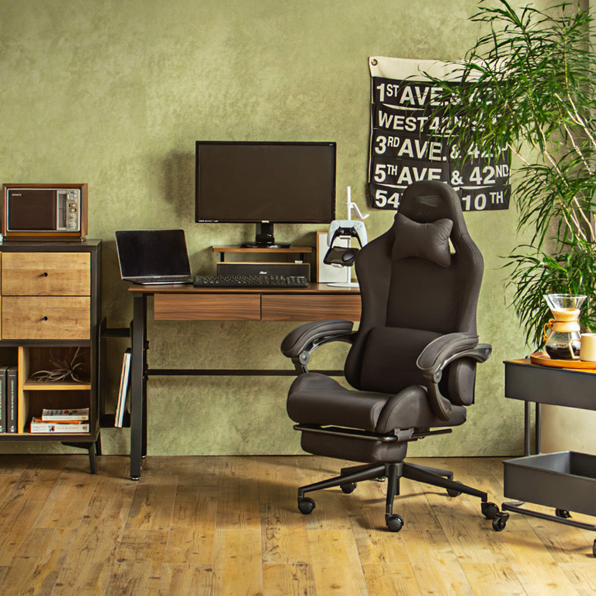 ゲーミングチェア 座面高47.5〜53cm フットレスト付き SeAGA （ チェア