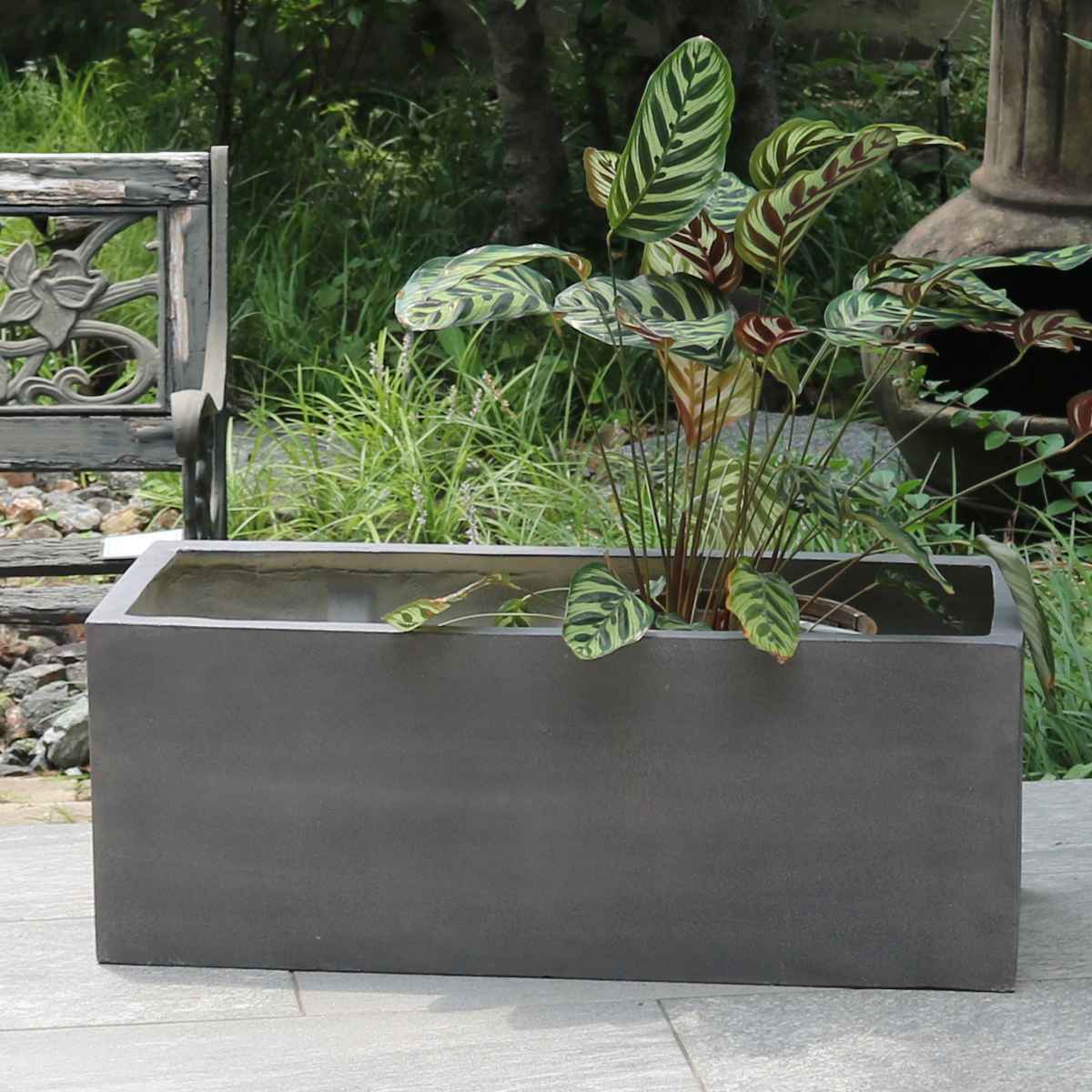 プランター グリッテ 石調FRPプランター 幅60cm 幅80cm 長角 大小2個セット （ プランターカバー スクエア 植木鉢 鉢 底穴 屋外 外 家庭菜園 寄せ植え ）_9